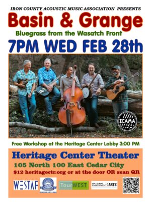 Iron County Acoustic Music Association Presents Basin and Grange bluegrass band in concert